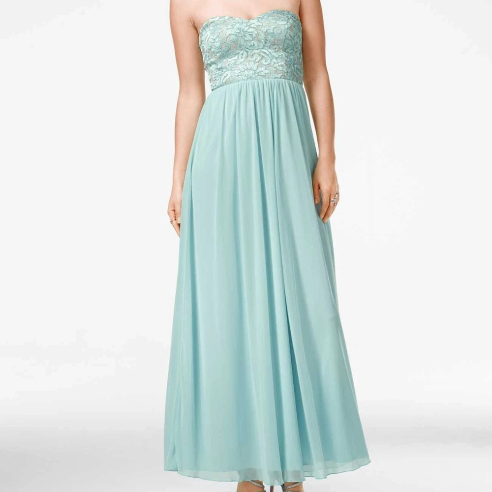 Women’s Speechless Lace Bodice Strapless Gown Size 9 Blue